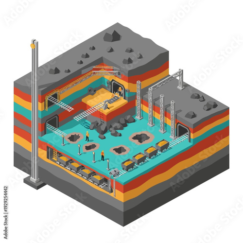 Isometric Illustration of Underground Construction Site.
