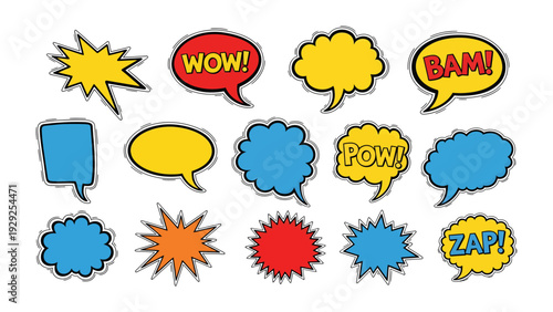 Comic Speech Bubbles: A vibrant collection of comic speech bubbles and exclamations, perfect for adding energy and impact to any visual project.