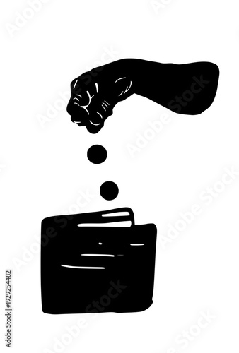 Hand made Hand Dropping Coins into a Donation Box Silhouette,financial Charity and Saving Concept Silhouette Graphic