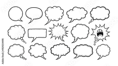 Speech Bubbles Collection: A vibrant compilation of diverse speech bubbles, perfect for conveying messages and adding visual interest to any design. 