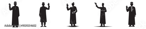 vector silhouette of Muslim man standing wave hand to welcome ramadan