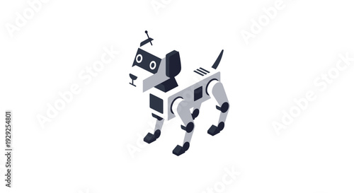 isometric robotic dog toy illustration in modern flat design style