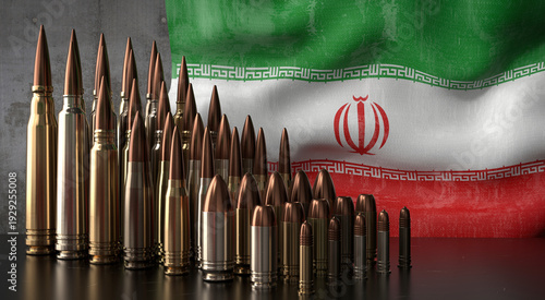 Iran - various projectiles and national flag - 3D illustration