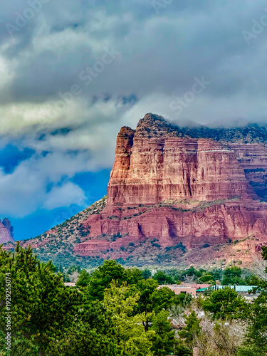 Majestic Red Rock Butte Under Stormy Skies in Sedona