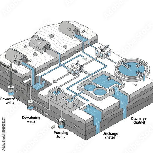 Water Treatment Plant Diagram Illustration.