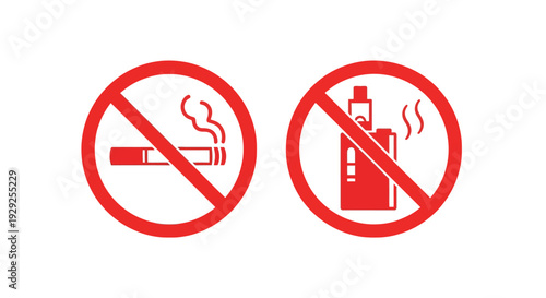 No smoking and vaping signs indicating prohibition on smoking and vaping in public places and restricted areas clearly visible