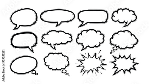 Dialogue Bubbles Collection: A vibrant collection of diverse dialogue bubbles, each ready to convey thoughts and sentiments in dynamic and expressive forms.