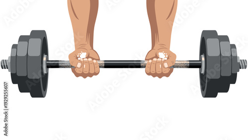 two hands gripping a barbell with weights hand drawn illustration for fitness and strength training