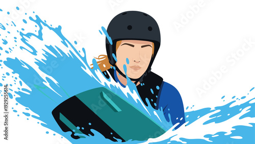 woman riding jet ski with splashing water dynamic sport illustration