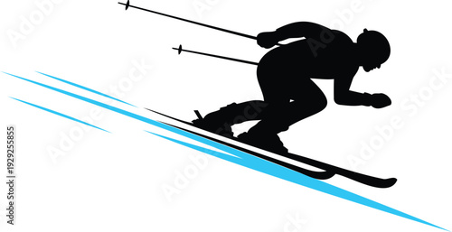 Downhill skiing silhouette in a minimalist. Vector