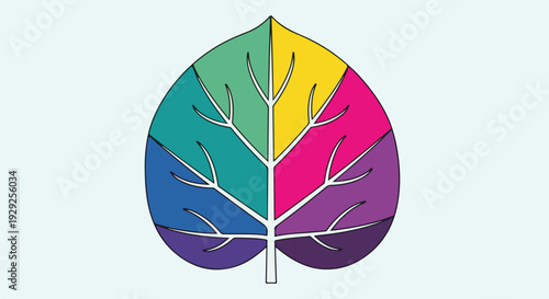 A stylized leaf divided into sections of vibrant, contrasting hues