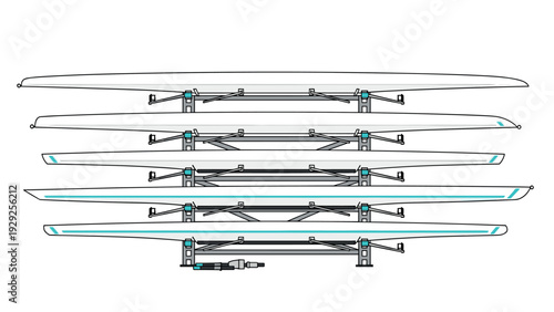 set of hand drawn rowing boats side view collection in minimalist style