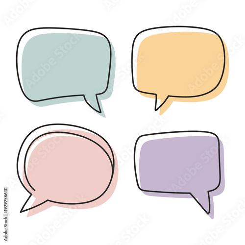 Colorful Conversation Bubbles: A collection of four differently shaped, colorful speech bubbles. Perfect for adding a touch of personality and whimsy to your project.