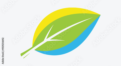 A stylized leaf with overlapping colored sections against a light gray background
