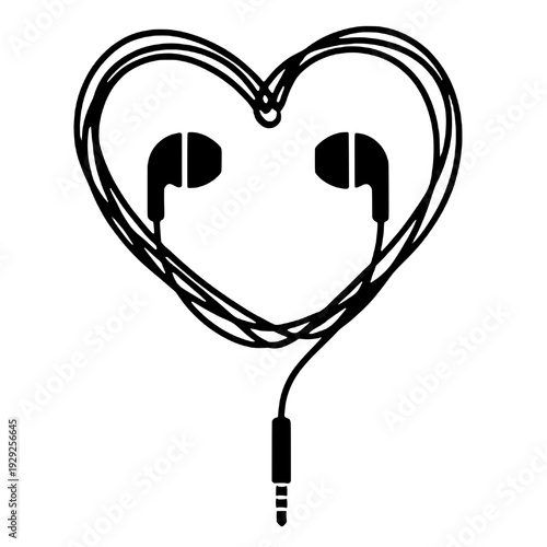 Silhouette of music headset cable