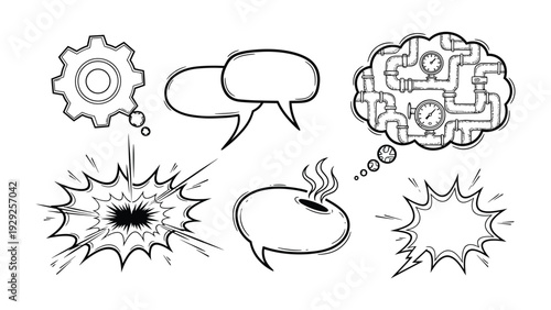 Comic Book Dialogue Bubbles: An array of blank speech bubbles, each intricately designed, offers a canvas for storytelling and expression.