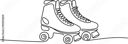 Continuous one line drawing of retro roller skates for fitness fun and outdoor recreation representing hobby activity sports and youth lifestyle