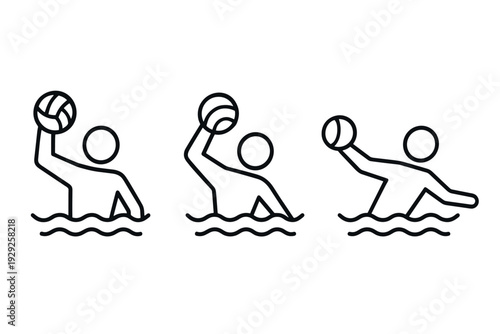 water polo player hand drawn outline icons set with ball in water sport activity