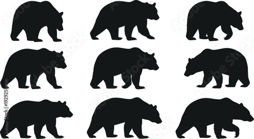 Collection of black crab silhouettes, sea creature icons, marine animal symbols, ocean shellfish vector set, isolated crustacean seafood graphic elements.