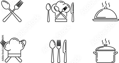 Collection of kitchen utensils and cookware icons