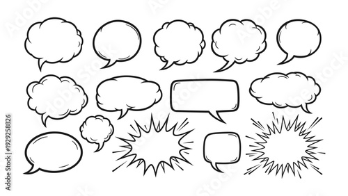 Comic Speech Bubbles: A collection of various hand-drawn speech bubbles, perfect for adding dynamic visual impact to your project. 