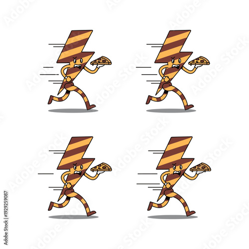 Cartoon runner carrying lightning bolt symbolizing energy and speed with dynamic motion