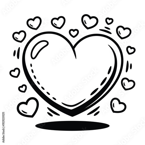 Heart of Affection: A hand-drawn heart radiates love, encircled by smaller hearts, conveying warmth and affection. A perfect symbol of love, care, and compassion. 