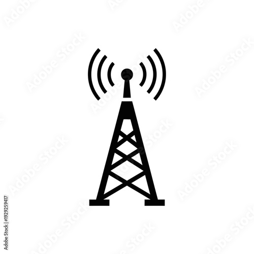 Wireless Signal Tower Icon Communication Antenna Network Broadcast Vector Illustration