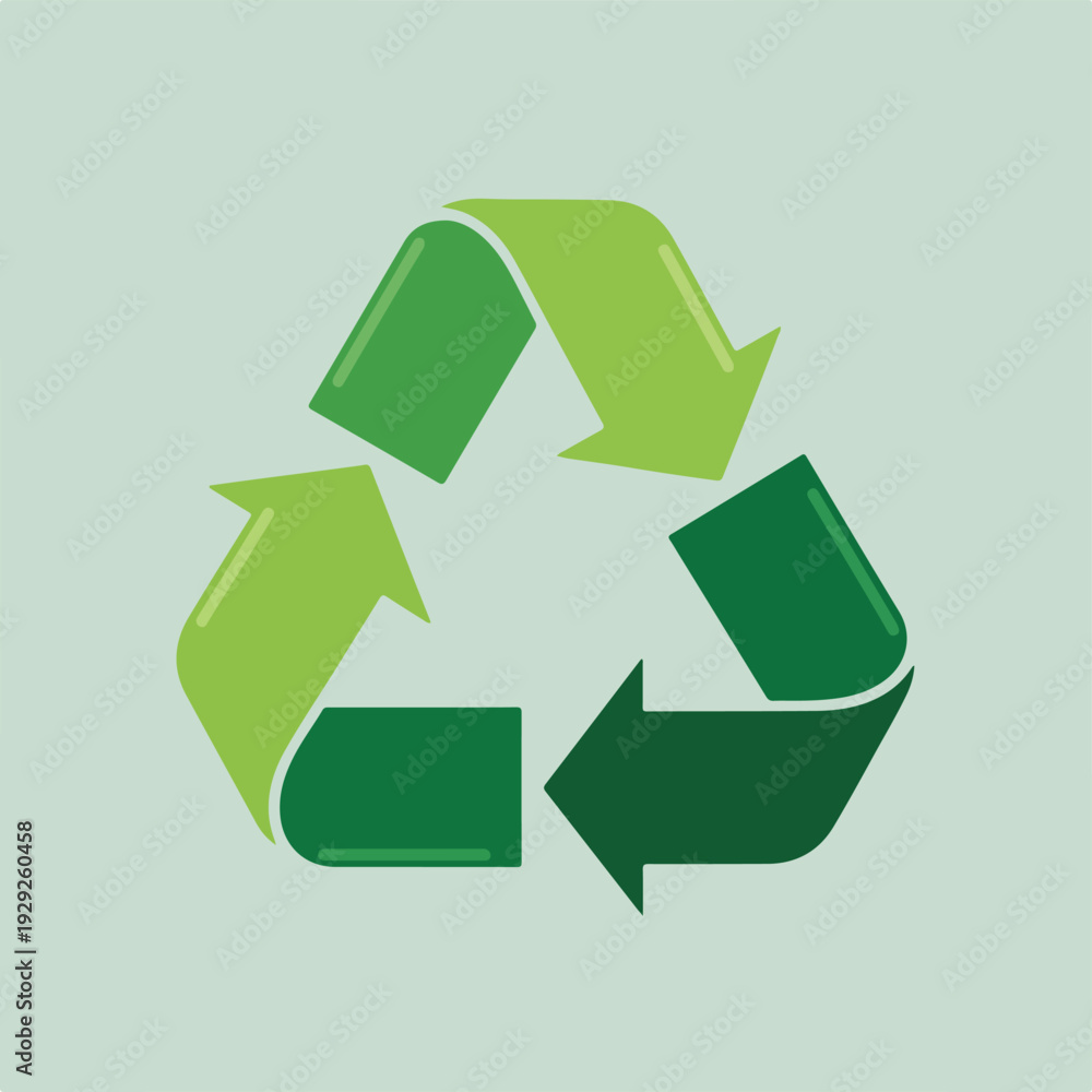Obraz premium A triangular composition of three green arrows, recycling symbol