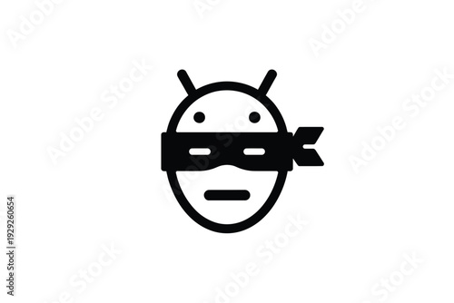 Android robot icon with a blindfold and gag in a simple black line art style