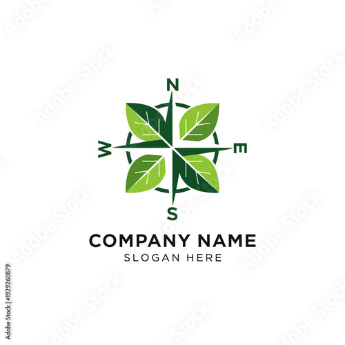 Green Leaf Compass Logo Design Element.