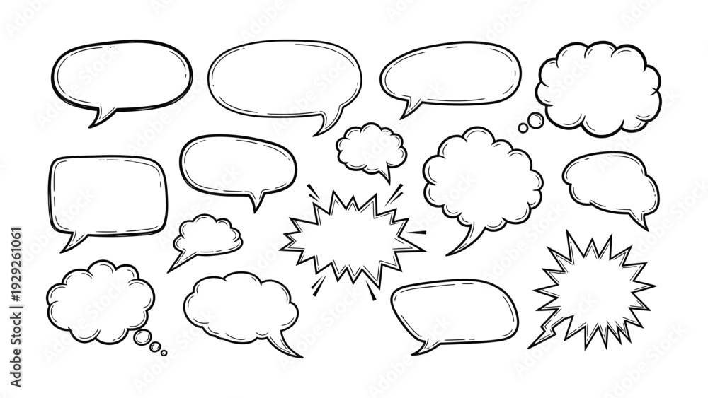 Fototapeta premium Dialogue Bubbles: A variety of speech bubbles. Use it to indicate conversation and dialog.
