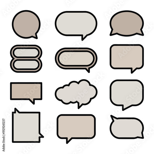 Dialogue Bubble Collection: A versatile array of illustrated dialogue bubbles, perfect for visual communication, conveying thoughts and ideas in a clean and modern style.