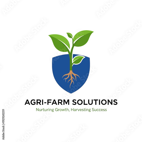 Seedling Growing from Shield Logo Design.