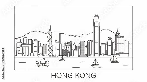 Vector Hong Kong Skyline Illustration – Iconic Buildings and Coastal City
