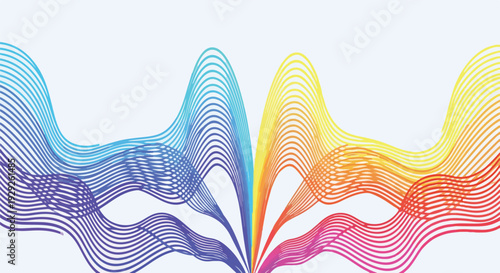 A vibrant abstract design composed of colorful, wavy lines