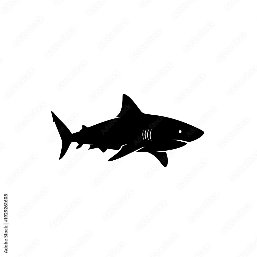 Obraz premium Black silhouette of a shark swimming.