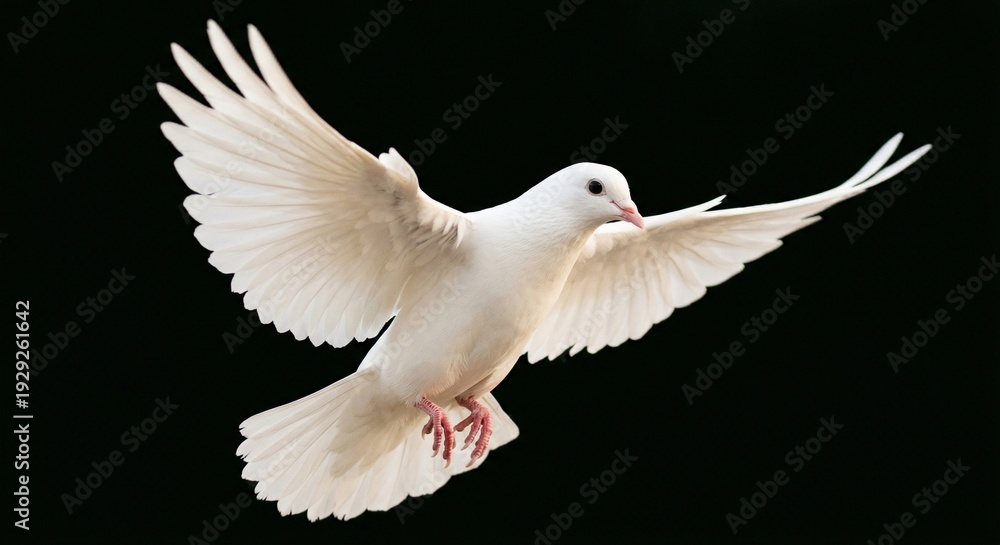 Obraz premium A white dove in mid-flight, wings outstretched, soaring through the air with freedom and peace