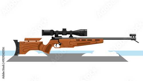 modern hunting rifle with wooden stock and telescopic sight flat style illustration