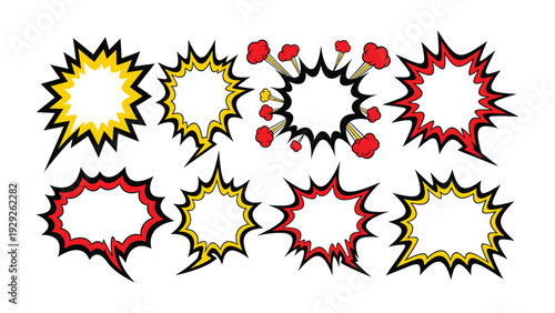 Dynamic Comic Bubbles: A vibrant collection of comic book speech bubbles explode with energy, perfect for adding punch and personality to any graphic.