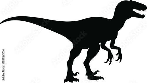 Dinosaur silhouette theropod profile, prehistoric predator design, Velociraptor Tyrannosaurus outline, fossil illustration, ancient wildlife art, Jurassic concept, educational symbol