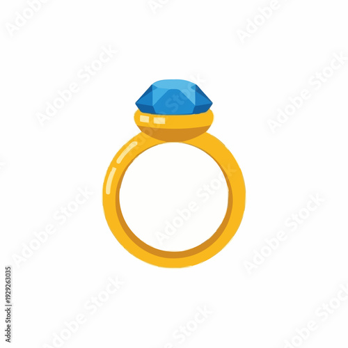 Golden Ring With Blue Gemstone In The Center On White Background