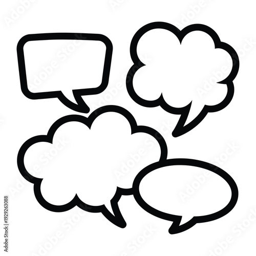 Dialogue Bubbles: A collection of various empty speech bubbles ready for adding words to express thoughts and ideas.