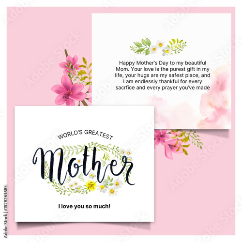 Mother’s Day Greeting Card with Floral Design and Handwritten Typography