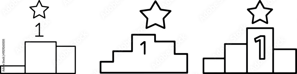 Obraz premium Winner podium icon collection with first place number one and star symbol illustrating achievement ranking and success in competitive sports or business