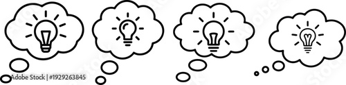 Thought bubble with glowing light bulb inside depicting brainstorming process and creative imagination for developing new concepts and innovative ideas