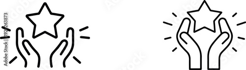 Star in hands outline, hands holding star vector, people hands holding star icon, success and quality award concept as symbols