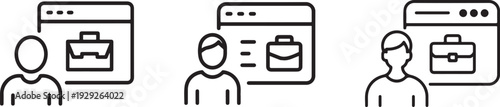 Online job opportunities for individuals searching for employment in the digital age, showcasing a person and a briefcase icon on a website page