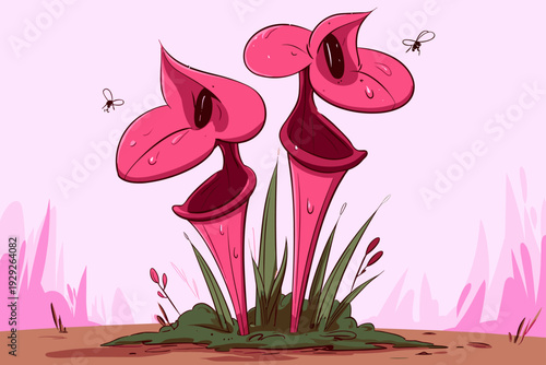 Minimalist Carnivorous Pitcher Plant with Dew