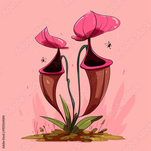 Minimalist Carnivorous Pitcher Plant with Dew